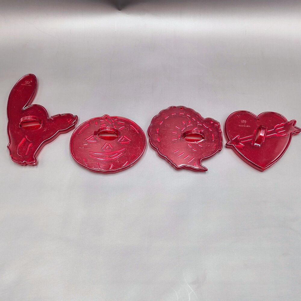 Vtg HRM Made in USA Red Plastic Holiday Cookie Cutter Lot Valentine Halloween